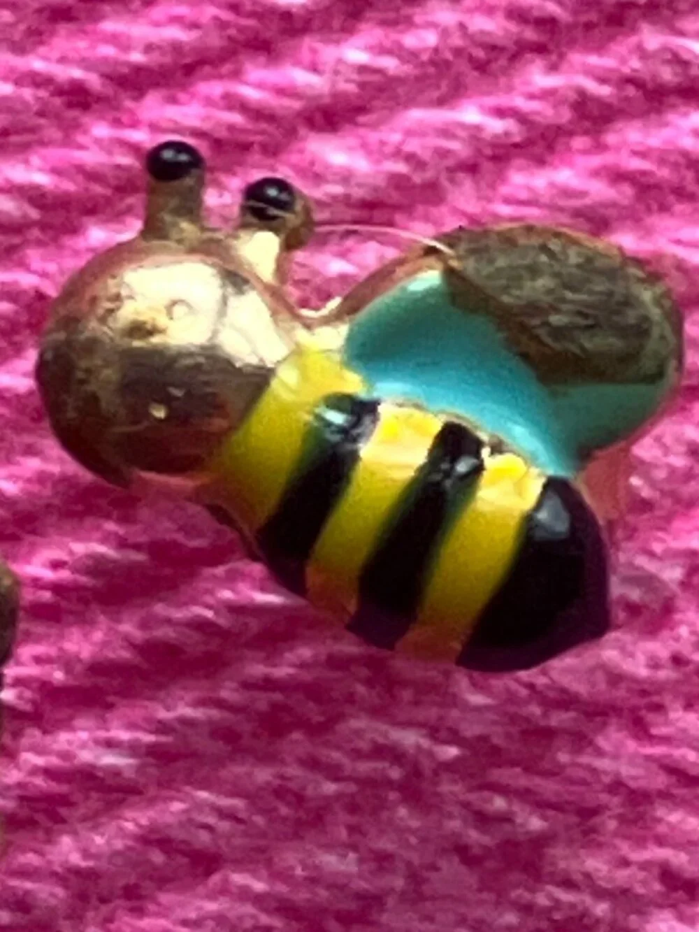Vintage 14K Gold Italian Ladybug & Enamel Bee Mismatched Studs - Signed